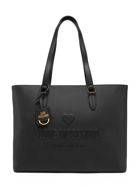 LOVE MOSCHINO LOVE EMBOSSED Geantă de cumpărături de umăr negru - Genți femei