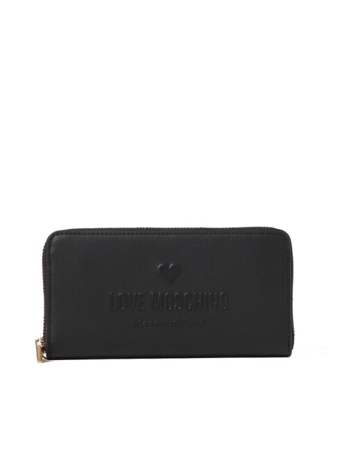 LOVE MOSCHINO LOVE EMBOSSED Portofel mare cu fermoar negru - Portofele femei