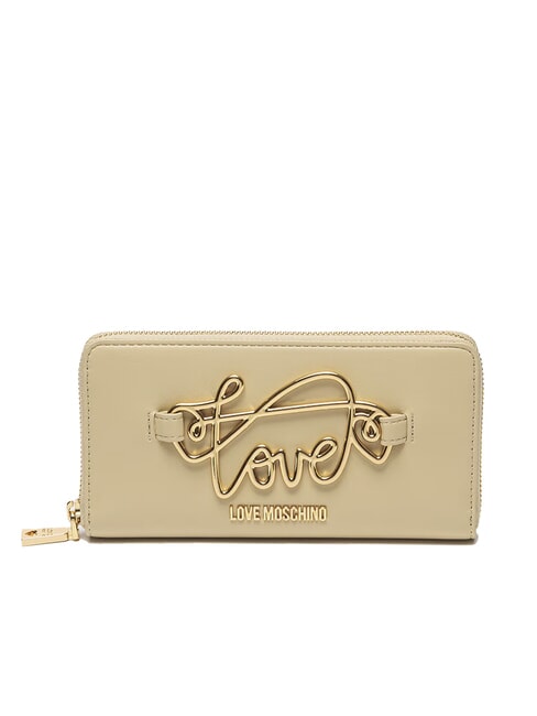 LOVE MOSCHINO SCRIPT Portofel mare cu fermoar bej - Portofele femei