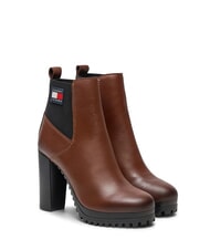 TOMMY HILFIGER TJW NEW ESS HIGH HEEL Ghete din piele cu toc bloc maro - Pantofi femei - 1