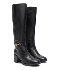 TOMMY HILFIGER TH CHAIN Ghete &icirc;nalte din piele cu lanț negru - Pantofi femei - 1