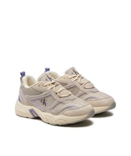 CALVIN KLEIN RETRO TENNIS Teniși din piele &icirc;ntoarsă și plasă bej - Pantofi femei - 1