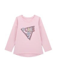 GUESS KIDS Tricou cu m&acirc;necă lungă, broderie și paiete roz vată de zahăr - Tricou copil - 1