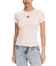 TOMMY HILFIGER TH JEANS Tricou cu m&acirc;necă scurtă și nervuri roz prețios - tricou - 1