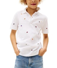 TOMMY HILFIGER TH KIDS Tricou polo pentru copii cu m&acirc;necă scurtă și broderie alb - Tricou copil - 1