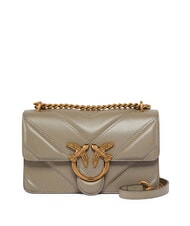 PINKO LOVE ONE MINI Geantă de umăr din piele nuc-aur antic - Genți femei - 1