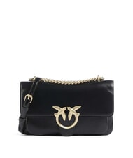 PINKO LOVE BAG Geantă de umăr subțire din piele limuzină neagră - auriu mat - Genți femei - 1