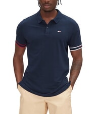 TOMMY HILFIGER TH JEANS Tricou polo elastic cu m&acirc;necă scurtă și logo bleumarin noapte &icirc;ntunecată - maiou Polo - 1