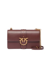 PINKO LOVE ONE CLASSIC Geantă de umăr din piele cu clapă vin de burgundă - aur antic - Genți femei - 1
