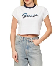 GUESS SCRIPT CROP Tricou scurt alb purpuriu - tricou - 1