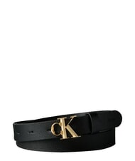 CALVIN KLEIN FACTED CK BUCKLE Curea de piele negru / auriu deschis antic - Curele - 1