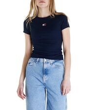 TOMMY HILFIGER TH JEANS Tricou cu m&acirc;necă scurtă și nervuri noapte &icirc;ntunecată bleumarin - tricou - 1