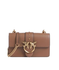 PINKO LOVE ONE CLASSIC Geantă de umăr mini din piele maro coniac-auriu antic - Genți femei - 1