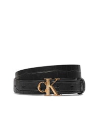 CALVIN KLEIN FACET CK BUCKLE Curea din piele cu două fețe negru / auriu deschis antic - Curele - 1