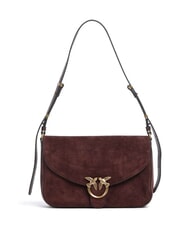 PINKO LOVE SATCHEL Geantă de umăr, din piele &icirc;ntoarsă Burgundia-aur antic - Genți femei - 1