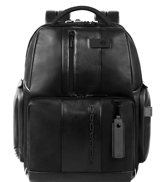 PIQUADRO Rucsac URBAN FAST-CHECK, suport pentru computer 15,6 ", din piele negru - Rucsacuri pentru laptop