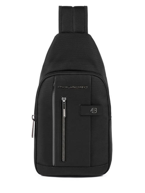 PIQUADRO brief 2 un umăr din țesătură reciclată negru - Genți de umăr bărbați