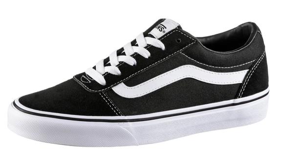 Adidași  joși WARD, din piele de căprioară și pânză NEGRU / ALB - Pantofi femei