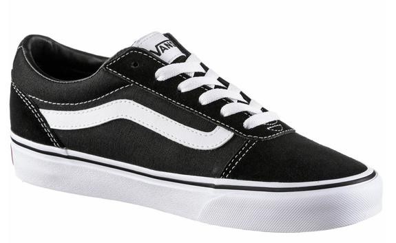 Adidași  joși WARD, din piele de căprioară și pânză NEGRU / ALB - Pantofi femei