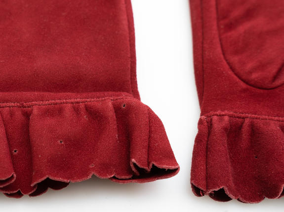 guanto con rouche in suede  bordeaux - Mănuși