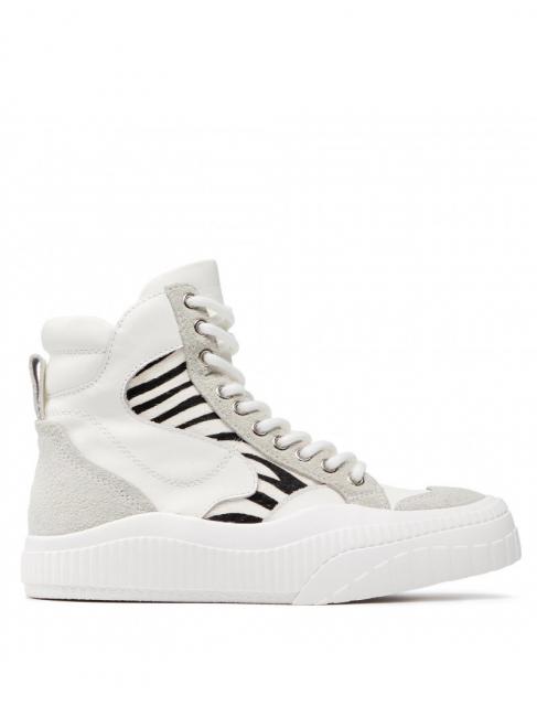 Sneaker alta in pelle con inserti zebrati  zebră albă / blană - Pantofi femei