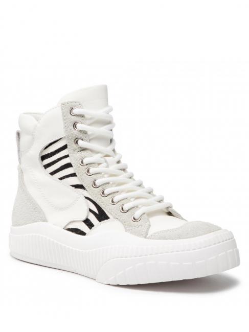 Sneaker alta in pelle con inserti zebrati  zebră albă / blană - Pantofi femei
