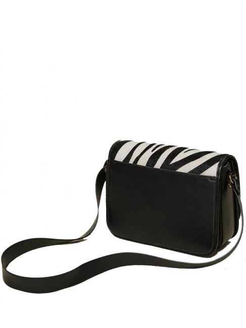 Borsa a tracolla in pelle stampa zebra  zebră cu blană zăpadă / neagră - Genți femei