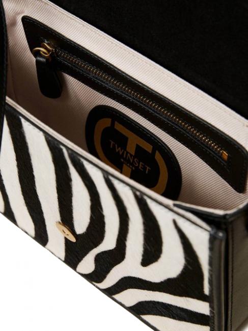 Borsa a tracolla in pelle stampa zebra  zebră cu blană zăpadă / neagră - Genți femei