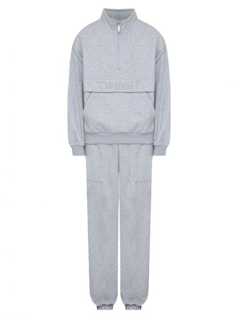 U&B  Hanorac complet cu broderie si jogging melange gri - Costume sport pentru femei