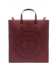 TWINSET LOGO FORELLATO Shopper vertical cu curea de umar zmeura inchisa - Genți femei - 4