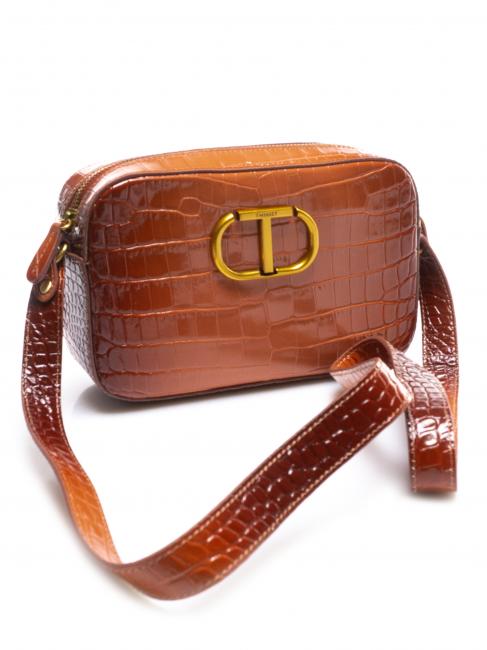 Mini bag a tracolla in pelle stampa coccodrillo  pudră bronz umbrită stcocco - Genți femei