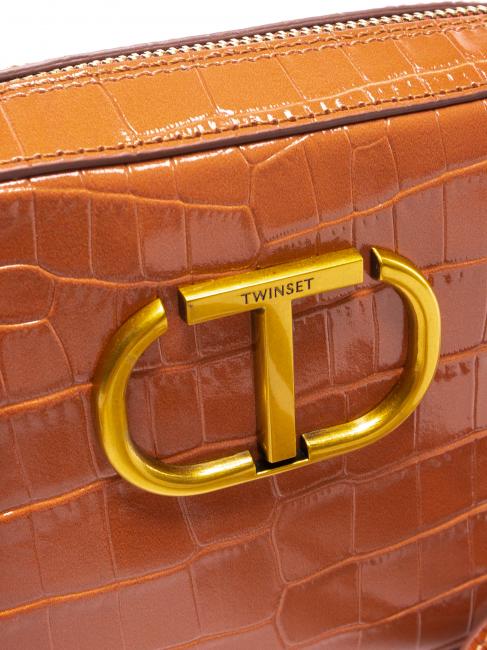 Mini bag a tracolla in pelle stampa coccodrillo  pudră bronz umbrită stcocco - Genți femei