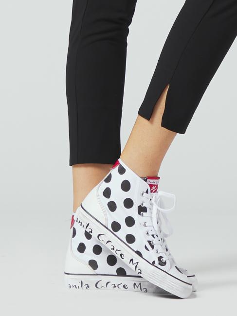 Sneaker high top a pois in canvas  alb negru - Pantofi femei