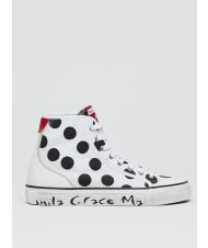 MANILA GRACE Sneaker high top a pois in canvas  alb negru - Pantofi femei - 2