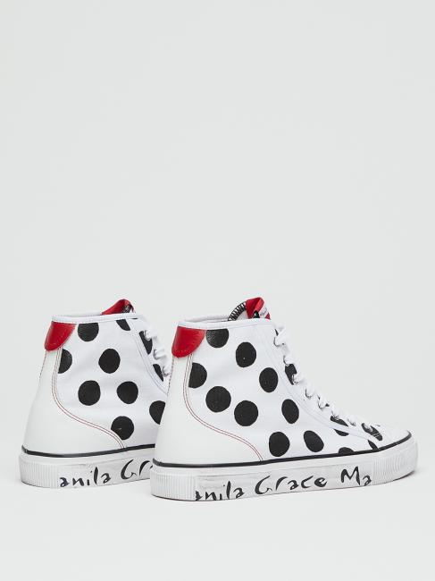 Sneaker high top a pois in canvas  alb negru - Pantofi femei