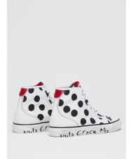 MANILA GRACE Sneaker high top a pois in canvas  alb negru - Pantofi femei - 3