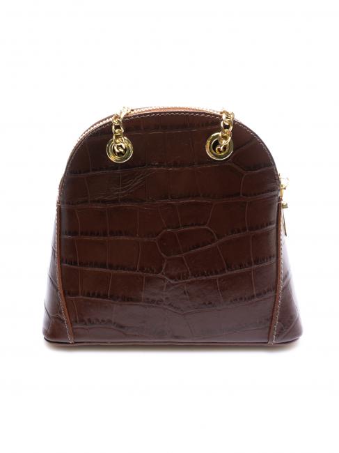 TIC-TAC Geantă de umăr Mini din piele cu imprimeu crocodil BROWN - Genți femei