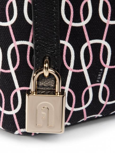 PIPER Rucsac din pânză și piele cu imprimeu cu lanț negru + talc + roz deschis - Genți femei