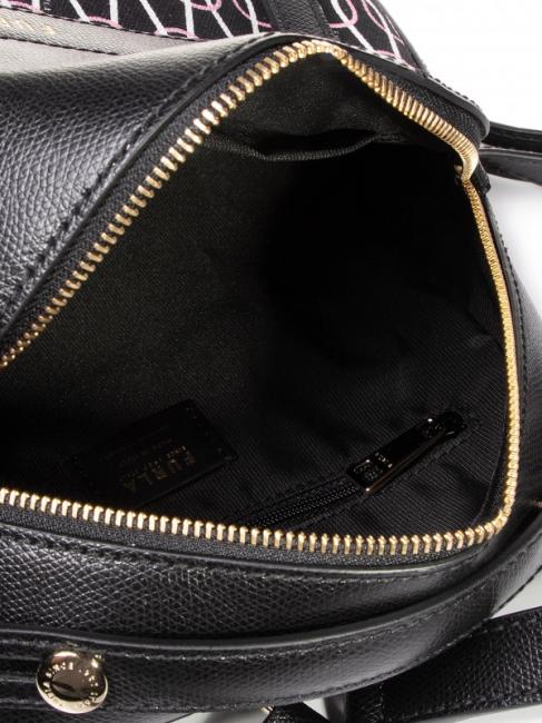 PIPER Rucsac din pânză și piele cu imprimeu cu lanț negru + talc + roz deschis - Genți femei