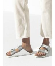 BIRKENSTOCK ARIZONA Sandale papuci din piele argint metalic - Pantofi femei - 7