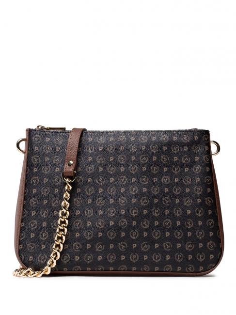 HERITAGE  Geantă de umăr cu lanț negru maro - Genți femei