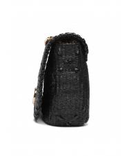 TWINSET STRAW EMBROIDERY Geantă mică de umăr cu clapă negru - Genți femei - 3