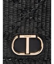 TWINSET STRAW EMBROIDERY Geantă mică de umăr cu clapă negru - Genți femei - 5