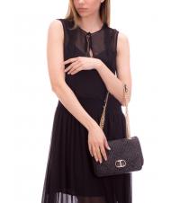 TWINSET STRAW EMBROIDERY Geantă mică de umăr cu clapă negru - Genți femei - 7