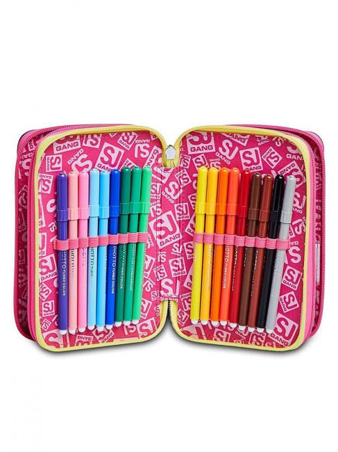 ANIMALI FANTASY SJ GIRL Husa cu 3 fermoar, completata cu markere si trusa scolara PLAJA NEGRU - Penare și accesorii