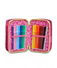 SJGANG ANIMALI FANTASY SJ GIRL Husa cu 3 fermoar, completata cu markere si trusa scolara PLAJA NEGRU - Penare și accesorii - 4