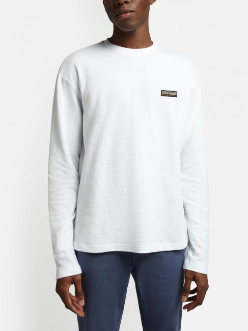 S-MAEN Pulover cu m&acirc;neci lungi din bumbac cu g&acirc;tul rotund alb strălucitor 002 - Pulovere pentru bărbați