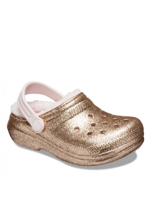 CLASSIC LINED GLITTER KIDS Sabot captusit auriu / abia roz - Pantofi pentru bebeluși