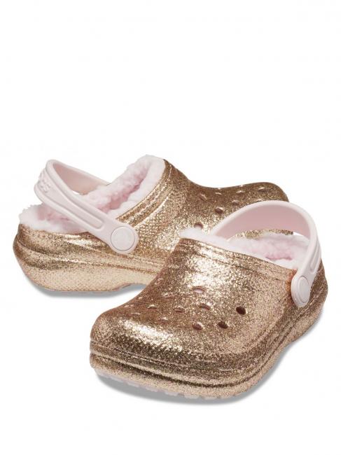 CLASSIC LINED GLITTER KIDS Sabot captusit auriu / abia roz - Pantofi pentru bebeluși