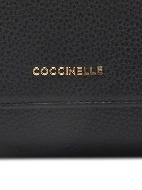 METALLIC SOFT Portofel dublu din piele ciocanita negru - Portofele femei